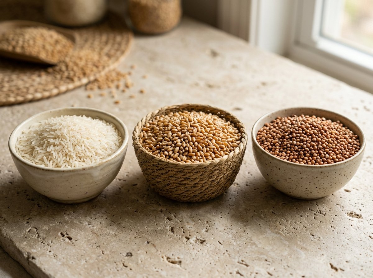 Whole grains including export quality basmati rice, whole wheat and sorghum