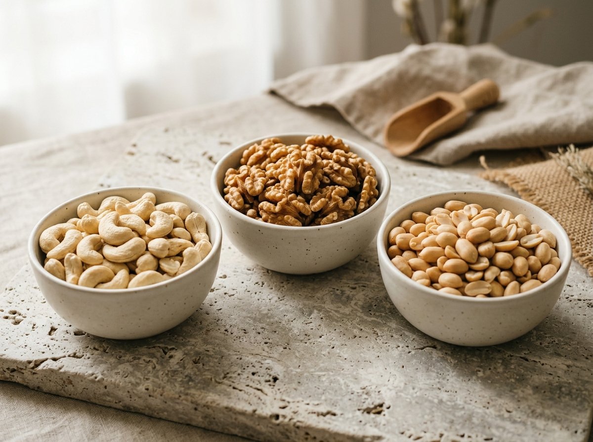 Wholesale export grade nuts featuring whole cashews, walnuts and shelled peanuts